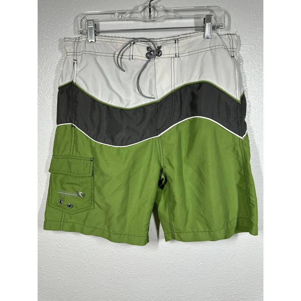 Free Country Swim Shorts Mens Medium Green Black‎ White Aqua Tech Boardshorts